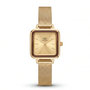 Gold Square Case Champagne Dial Mesh Strap Watch