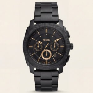 All-Black Chronograph Men's Watch with Gold Accents