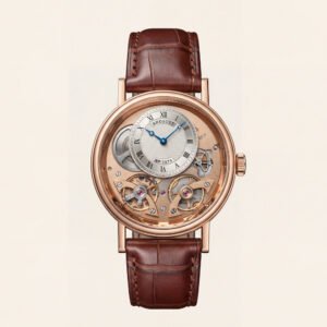 Rose Gold Skeleton Tourbillon-Style Luxury Men's Watch with Leather Strap