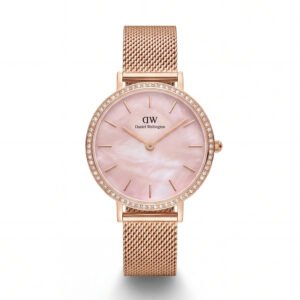 Rose Gold Crystal Bezel Pink Mother-of-Pearl Dial Mesh Strap Watch