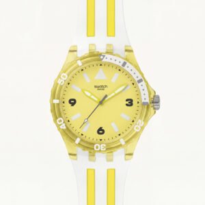 Yellow Transparent Sport Men's Watch with White Silicone Strap