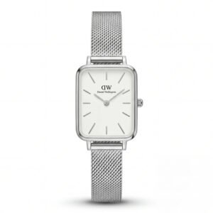 Classic White Rectangular Dial Silver Mesh Minimal Watch