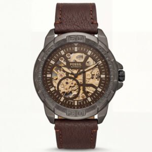 Skeleton Automatic Men's Watch with Gunmetal Case & Brown Leather Strap