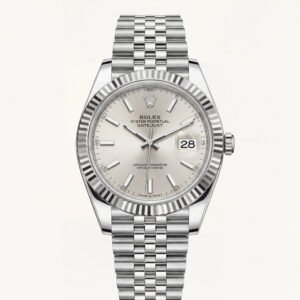 Platinum Silver Textured Dial Automatic Steel Watch