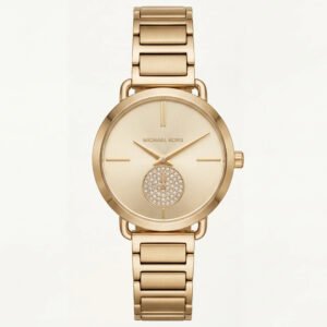 Full Gold-Tone Minimal Crystal Subdial Classic Bracelet Watch