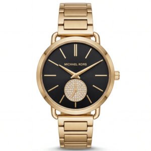 Gold-Tone Black Dial Crystal Subdial Minimal Bracelet Watch
