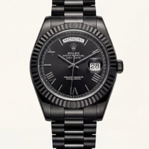 Midnight Black Fluted Bezel Day-Date Automatic Steel Watch