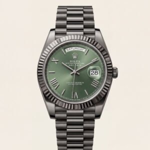 Forest Green Fluted Bezel Day-Date Automatic Steel Watch