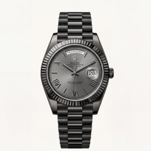 Slate Grey Fluted Bezel Day-Date Automatic Steel Watch