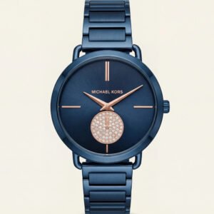 Midnight Blue Rose Accent Minimal Crystal Subdial Watch