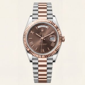 Chocolate Brown Fluted Bezel Day-Date Automatic Steel Watch