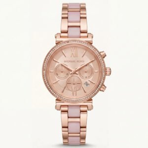 Rose Gold Blush Inlay Crystal Chronograph Bracelet Watch