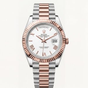 Rose Gold Fluted Bezel Day-Date Automatic Steel Watch