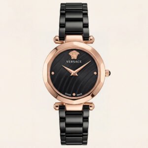 Rose Gold Case Black Textured Dial Luxury Medusa Bracelet Watch – Women