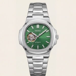 Silver Green Dial Open-Heart Automatic Steel Watch