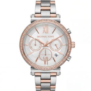 Two-Tone Silver Rose Gold Crystal Chronograph Watch