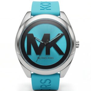 Aqua Blue MK Logo Dial Silicone Strap Statement Watch