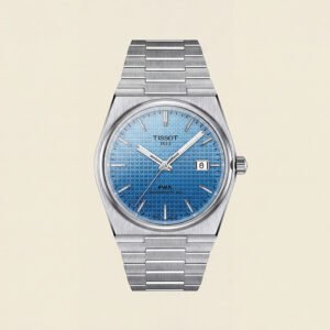 Steel Blue Textured Dial Integrated Bracelet Automatic Luxury Watch - Men